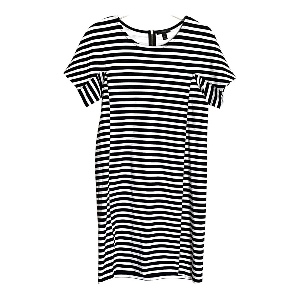 J.Crew Womens Black White Striped Short Sleeve Shift Dress Medium Stretch Cotton - Picture 2 of 13